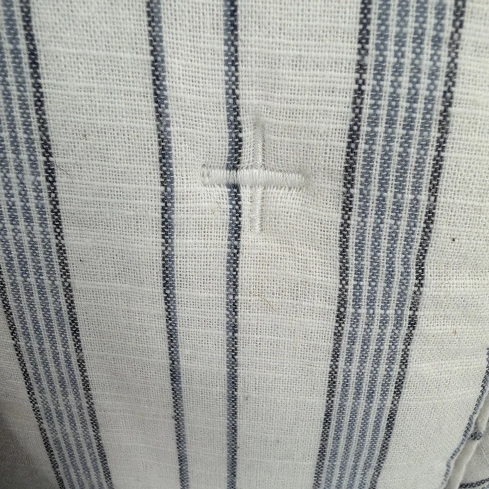 Brooks Brothers Pillow Shams KING White Blue Stripe 100% Cotton Slub Quilted